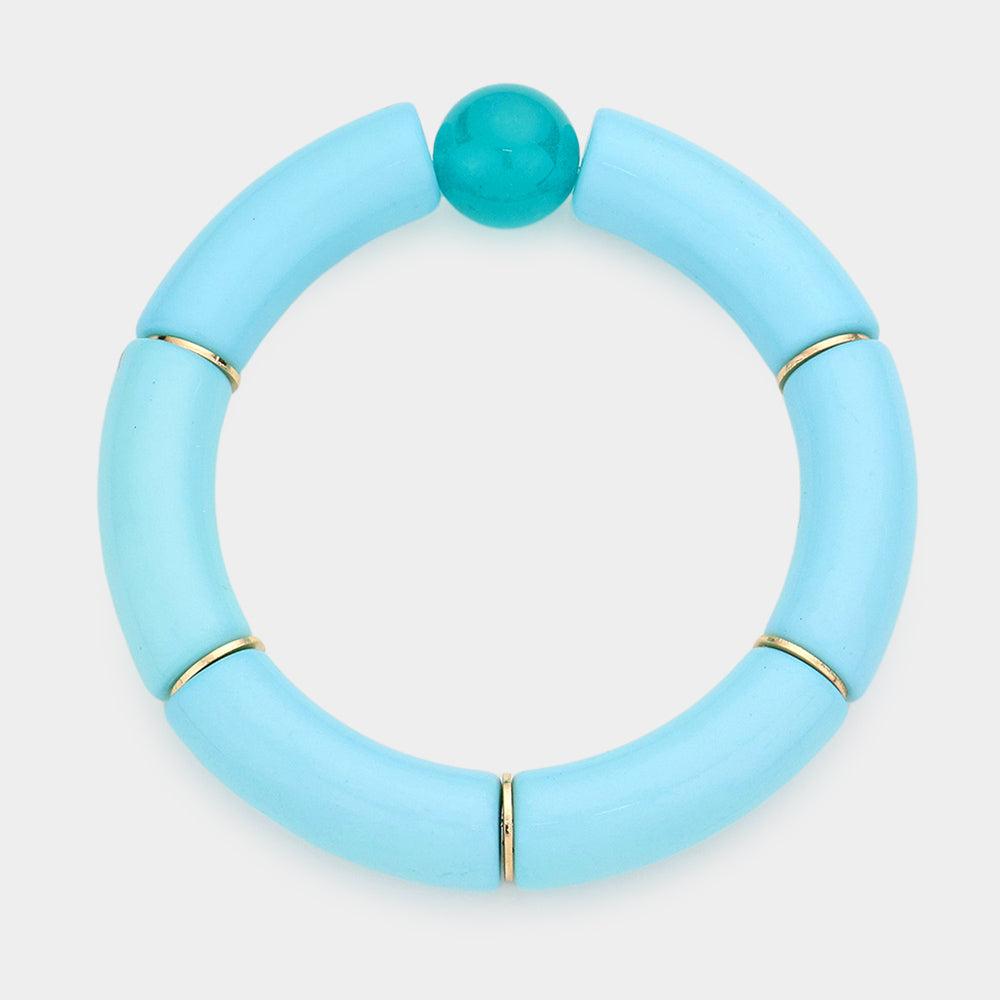 Round Bead Accented Resin Stretch Bracelet