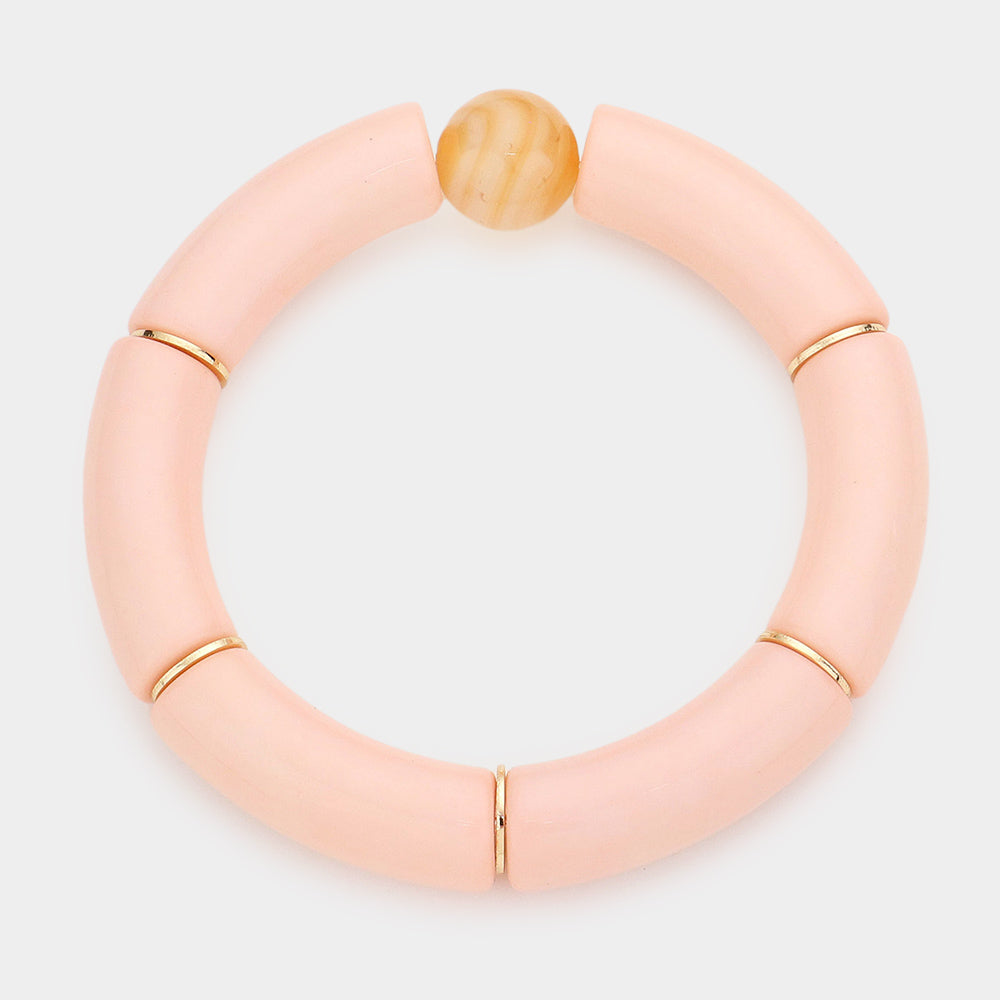 Round Bead Accented Resin Stretch Bracelet