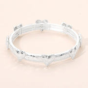 Hammered Brushed Metal Heart Accent Stretch Bracelet