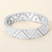 Worn Metal Geometric Triangle Beaded Stretch Bracelet