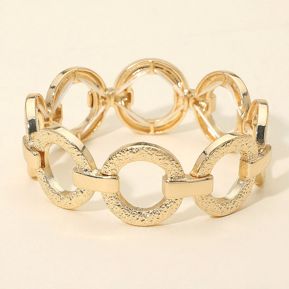 Textured Metal Ring Link Stretch Bracelet