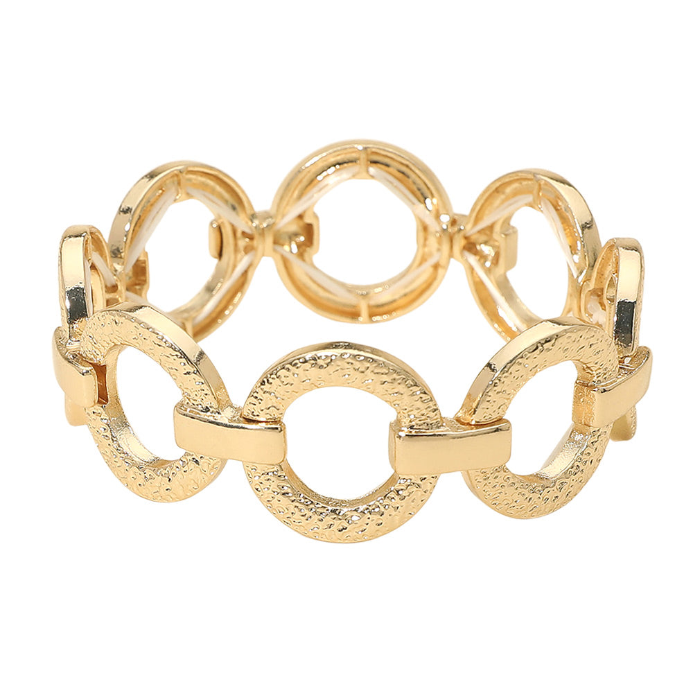 Textured Metal Ring Link Stretch Bracelet