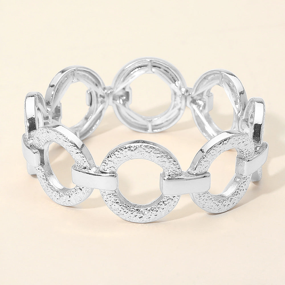 Textured Metal Ring Link Stretch Bracelet