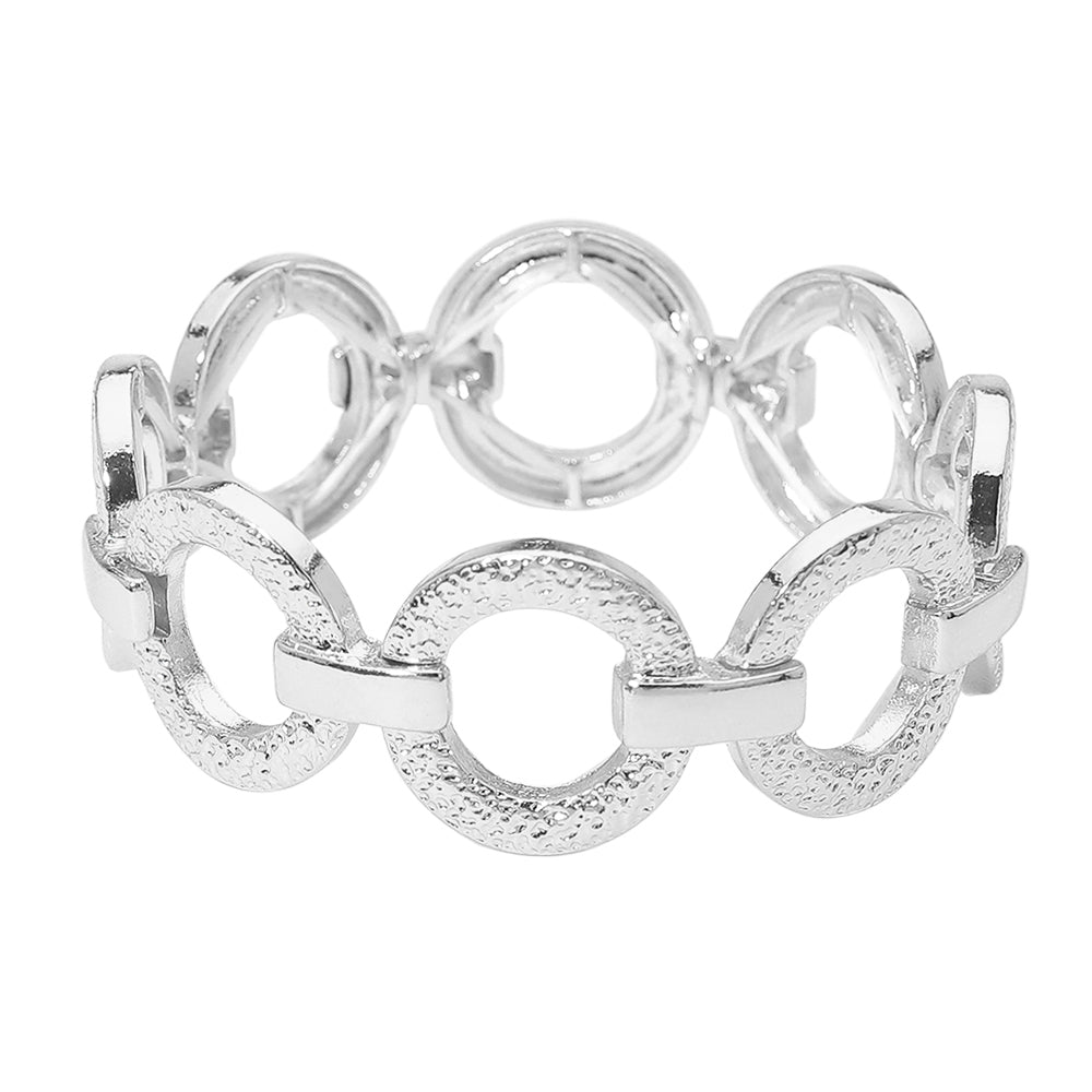 Textured Metal Ring Link Stretch Bracelet