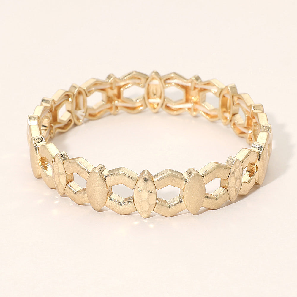 Metal Geometric Link Beaded Stretch Bracelet
