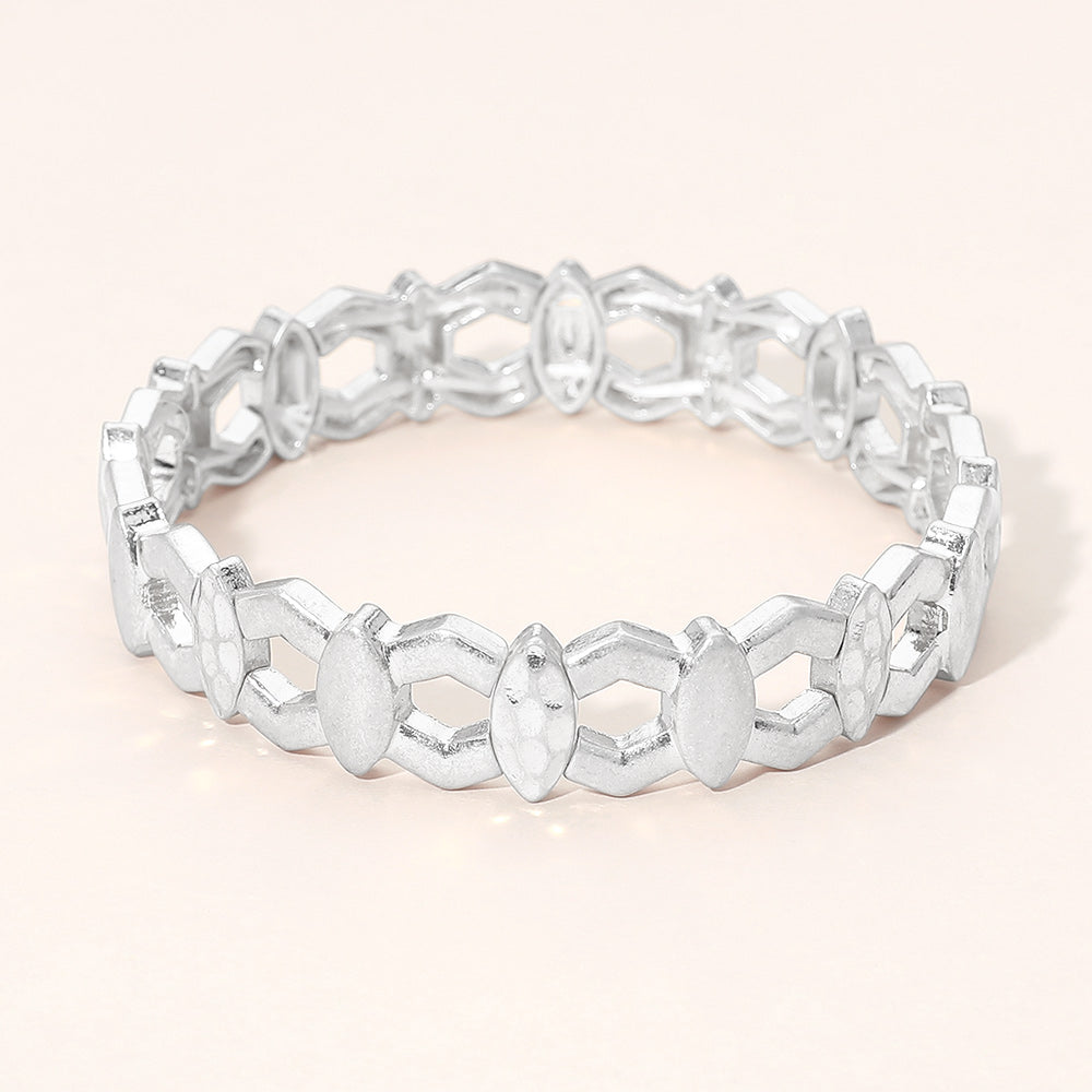 Metal Geometric Link Beaded Stretch Bracelet