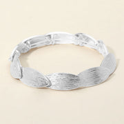 Textured Metal Oval Overlapped Beaded Stretch Bracelet