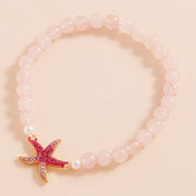 Stone Paved Colored Metal Starfish Faceted Beaded Stretch Bracelet