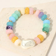 Glass Pearl Accent Beaded Stretch Bracelet