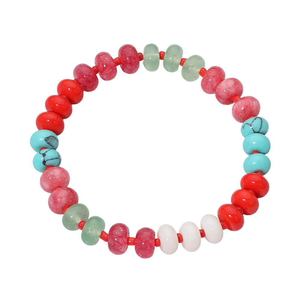 Resin Pebble Beaded Stretch Bracelet