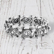 Antique Metal Stone Centered Turtle Link Stretch Bracelet