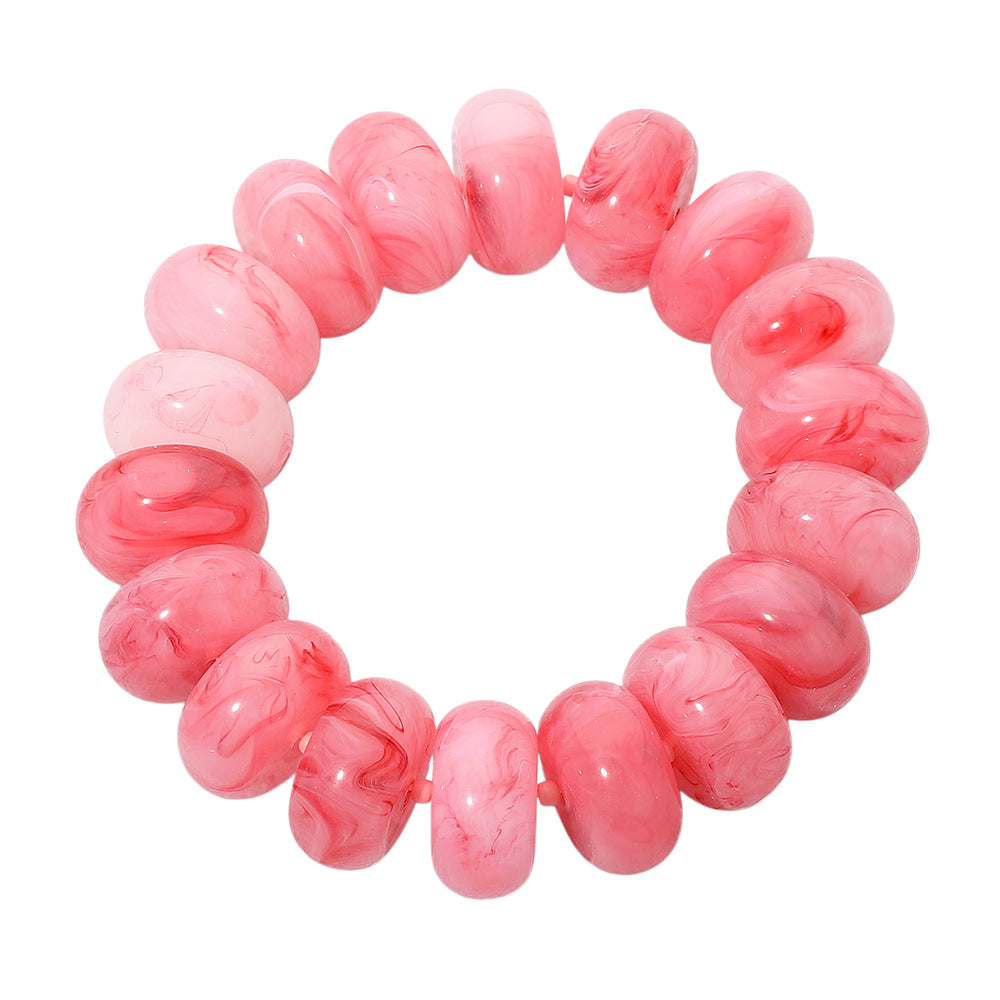 Chunky Marbled Rounded Pebble Beaded Stretch Bracelet