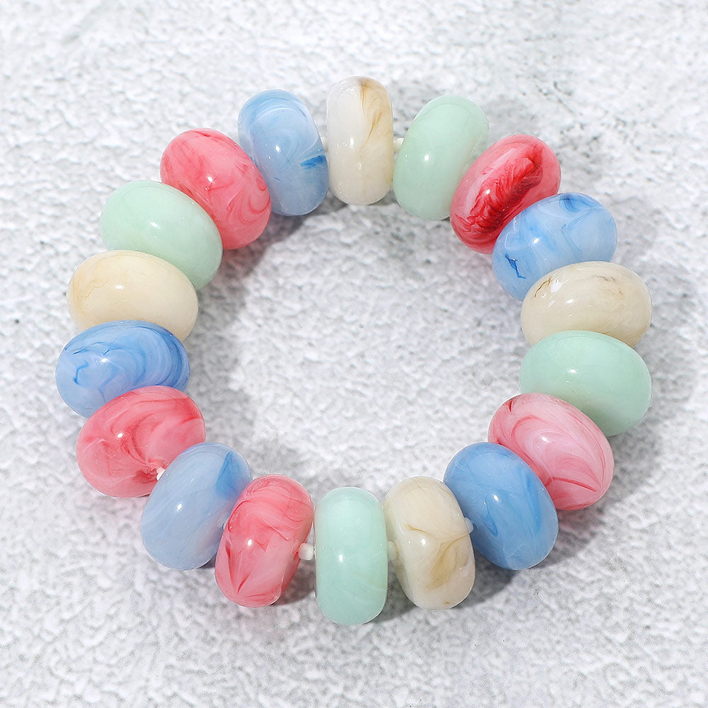 Chunky Marbled Rounded Pebble Beaded Stretch Bracelet