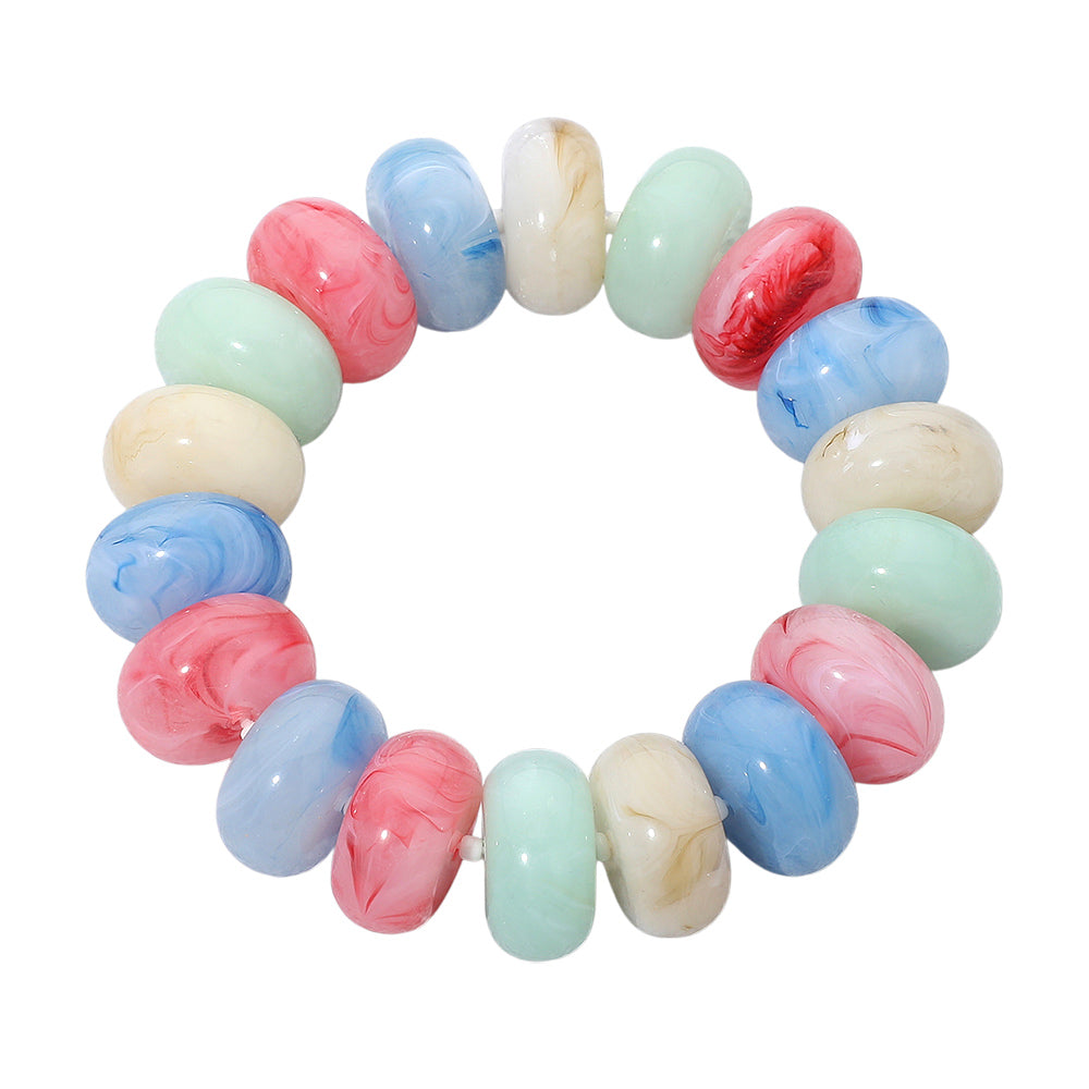 Chunky Marbled Rounded Pebble Beaded Stretch Bracelet