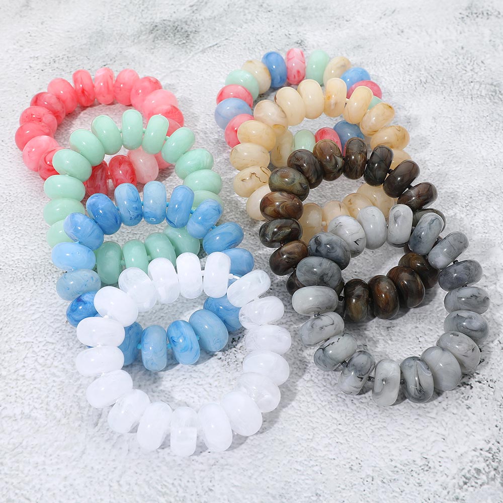Chunky Marbled Rounded Pebble Beaded Stretch Bracelet