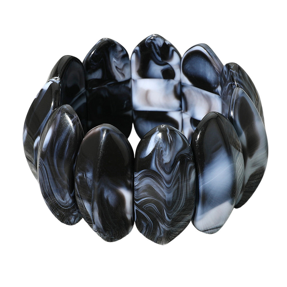 Bold Marbled Oval Penal Beaded Stretch Bracelet