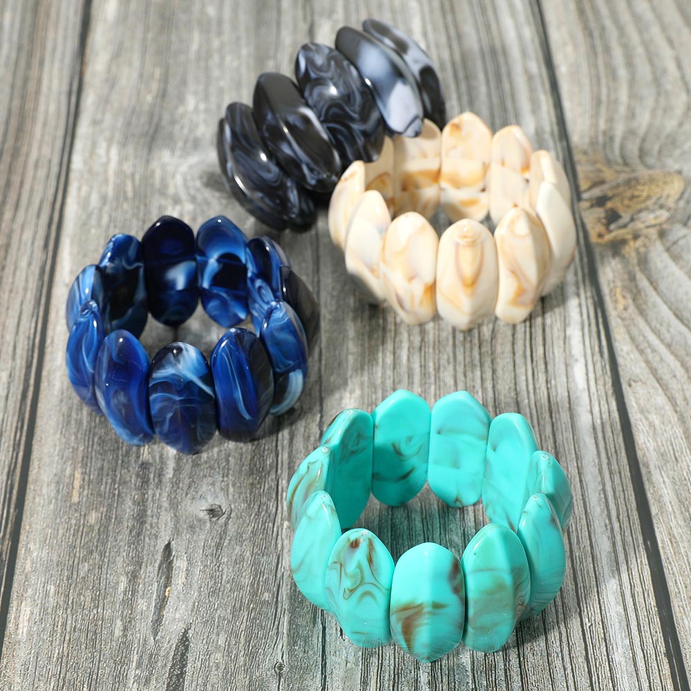 Bold Marbled Oval Penal Beaded Stretch Bracelet