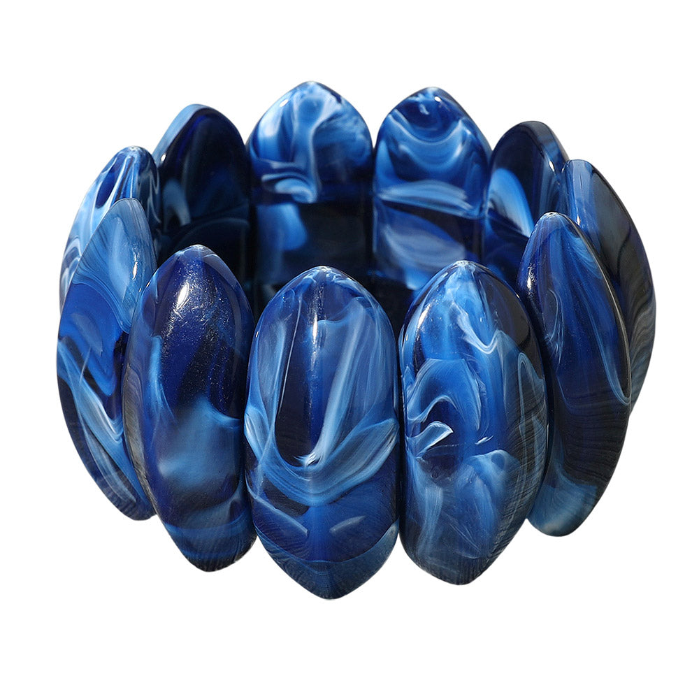 Bold Marbled Oval Penal Beaded Stretch Bracelet