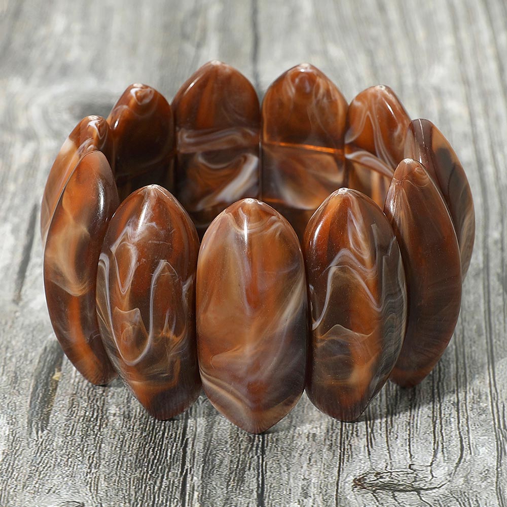 Bold Marbled Oval Penal Beaded Stretch Bracelet