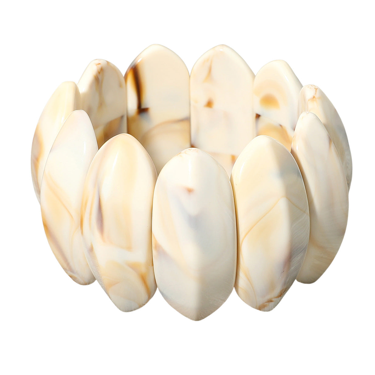 Bold Marbled Oval Penal Beaded Stretch Bracelet