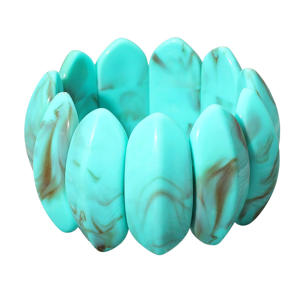 Bold Marbled Oval Penal Beaded Stretch Bracelet
