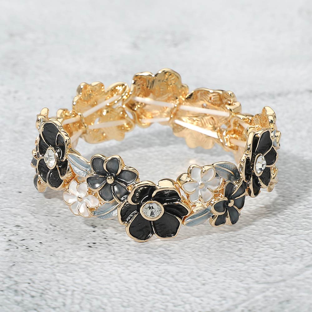 Stone Center Floral Enamel Stretch Bracelet