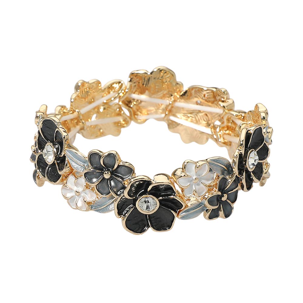 Stone Center Floral Enamel Stretch Bracelet