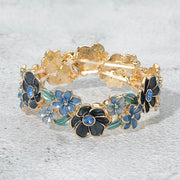Stone Center Floral Enamel Stretch Bracelet