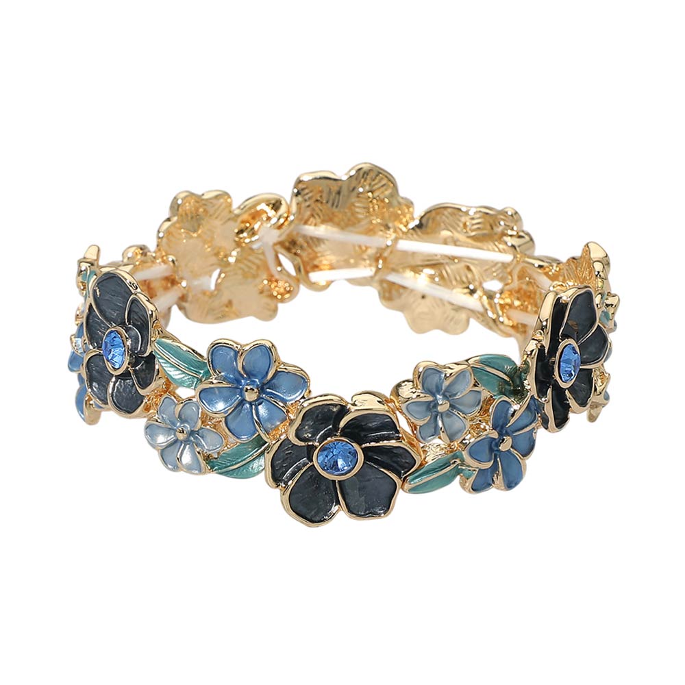 Stone Center Floral Enamel Stretch Bracelet