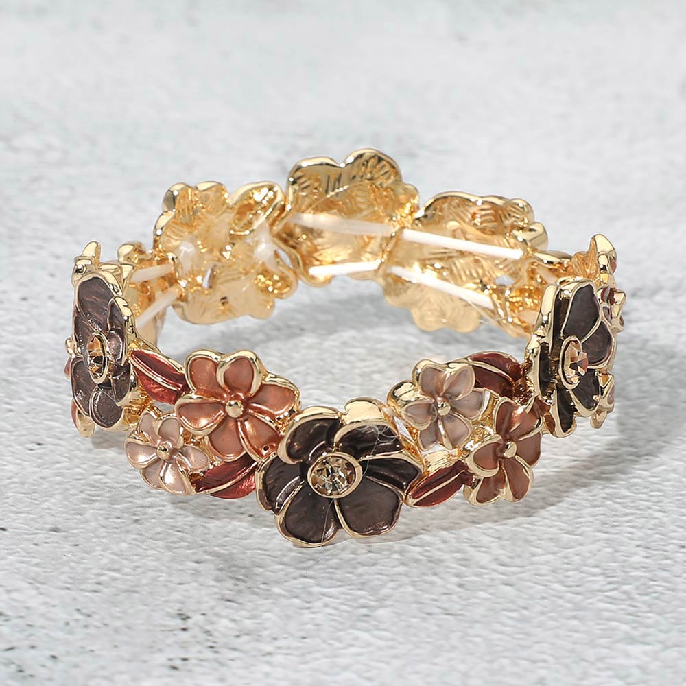 Stone Center Floral Enamel Stretch Bracelet