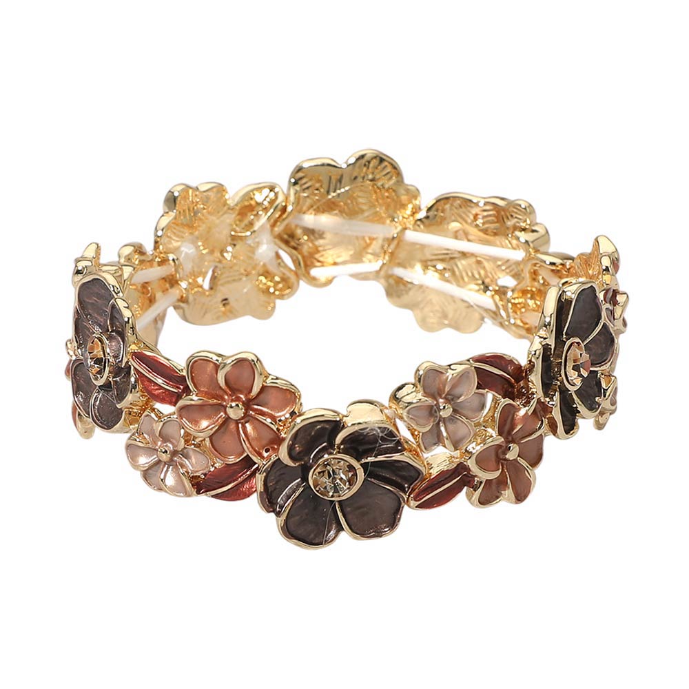 Stone Center Floral Enamel Stretch Bracelet