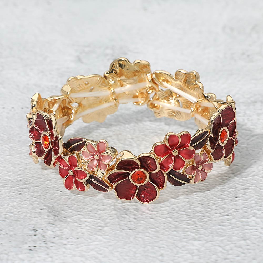 Stone Center Floral Enamel Stretch Bracelet