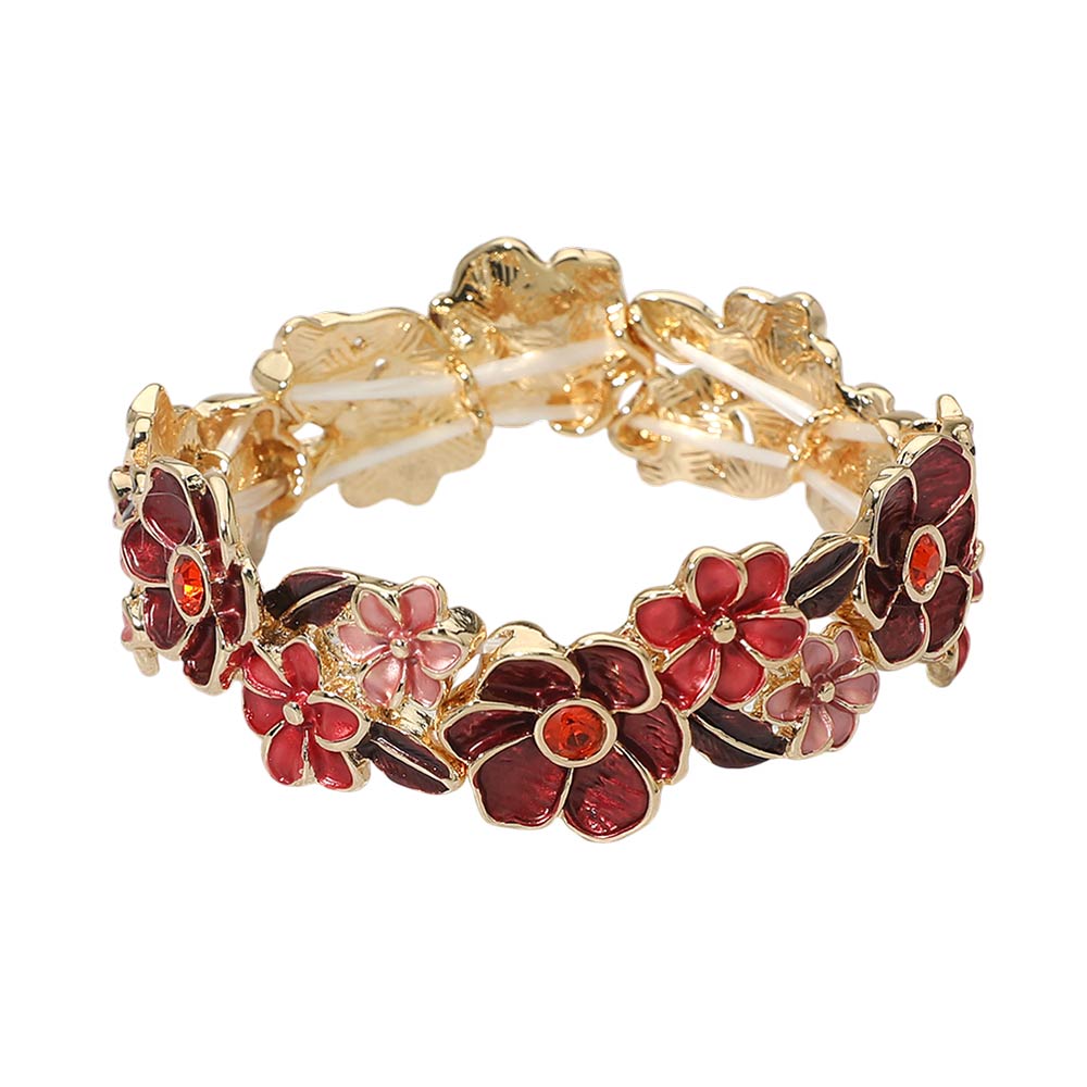 Stone Center Floral Enamel Stretch Bracelet