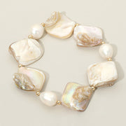 Freshwater Pearl Sculpted Organic Shaped Shell Beaded Stretch Bracelet