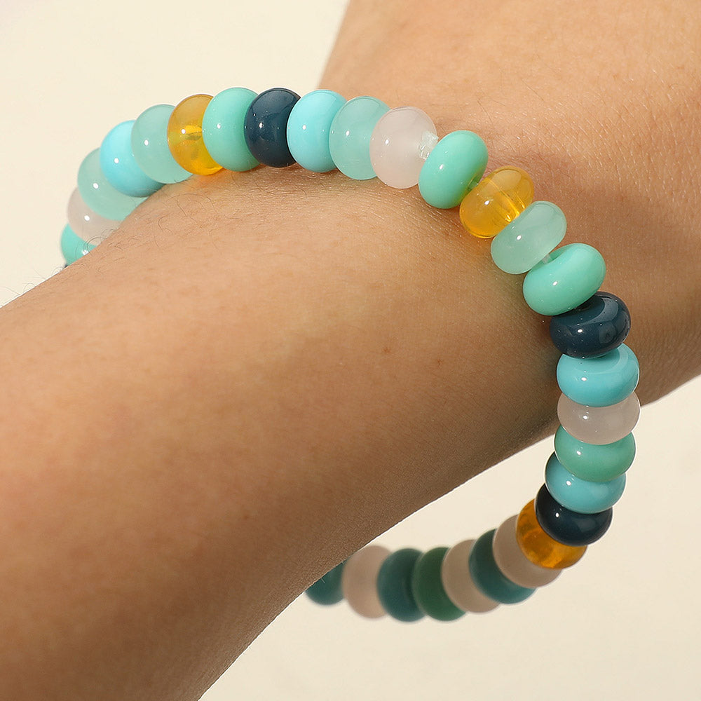 Resin Pebble Beaded Stretch Bracelet