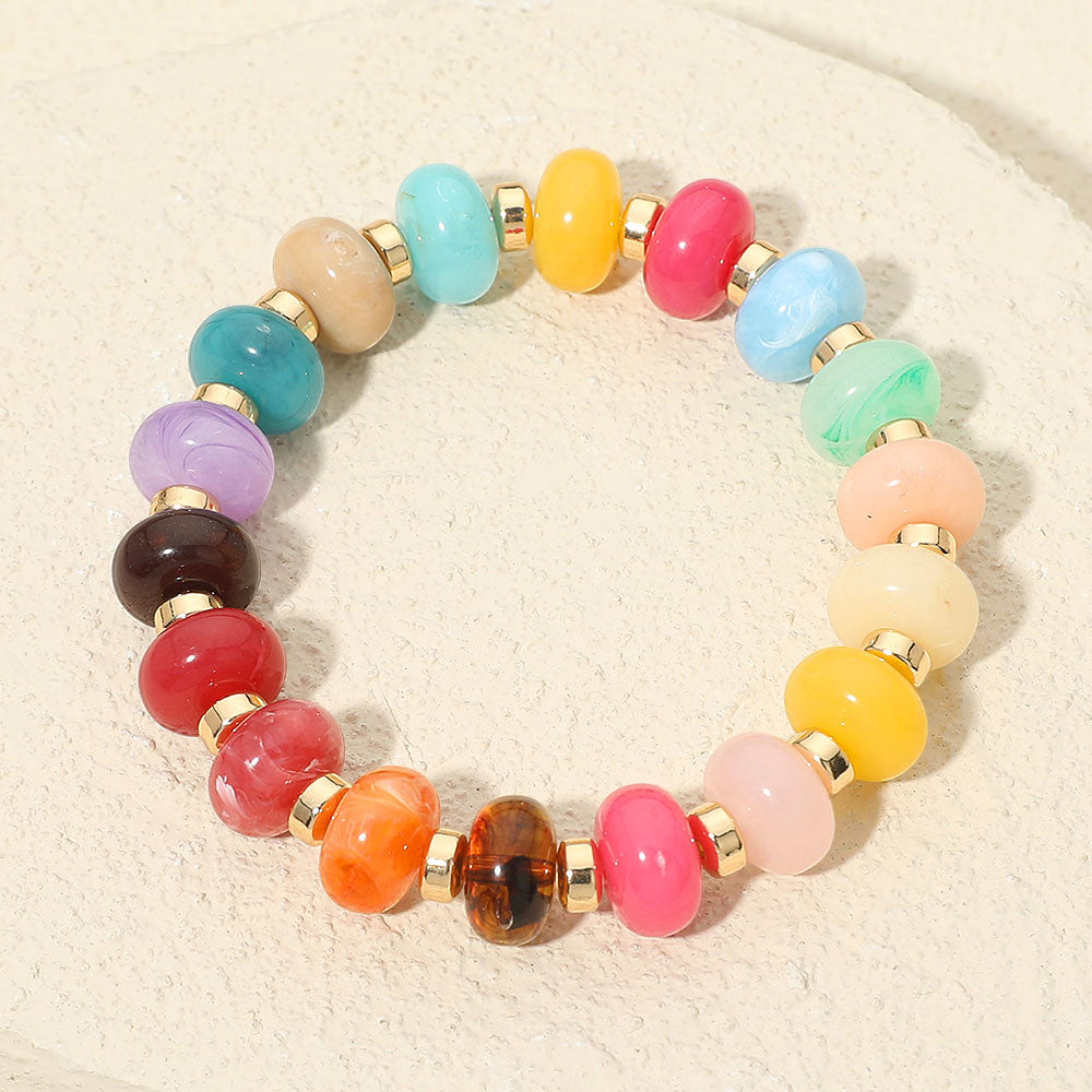 Resin Round Beaded Stretch Bracelet