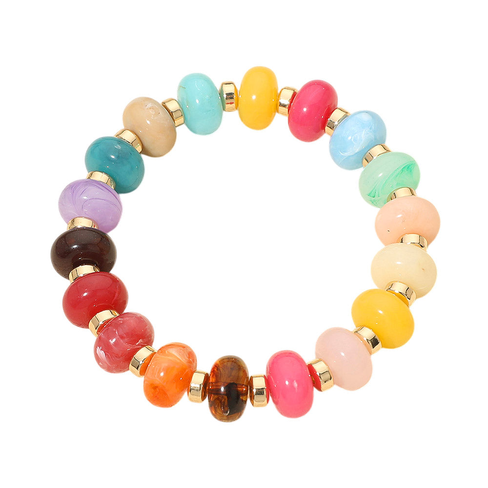 Resin Round Beaded Stretch Bracelet