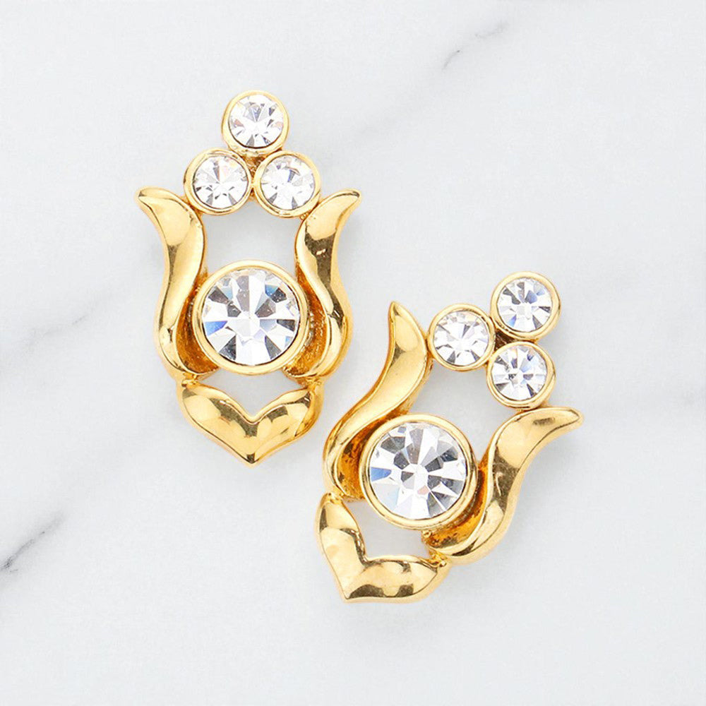 Stone Embellished Metal Stud Earrings