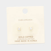 Gold Dipped 3mm Cubic Zirconia Square Stud Earrings