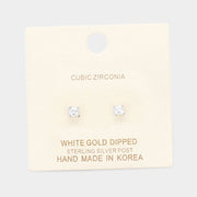 White Gold Dipped 3mm Cubic Zirconia Square Stud Earrings