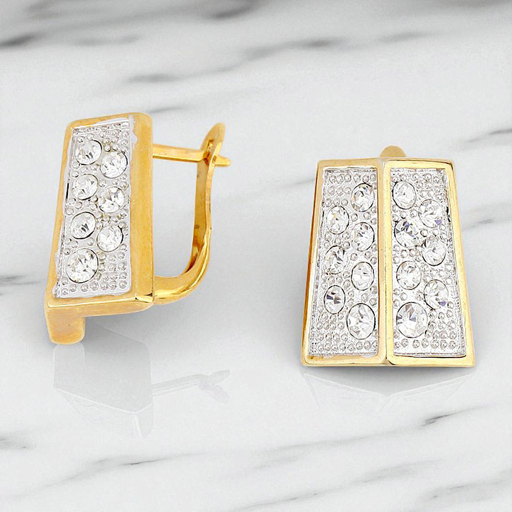 Rhinestone Embellished Angled Metal Earrings