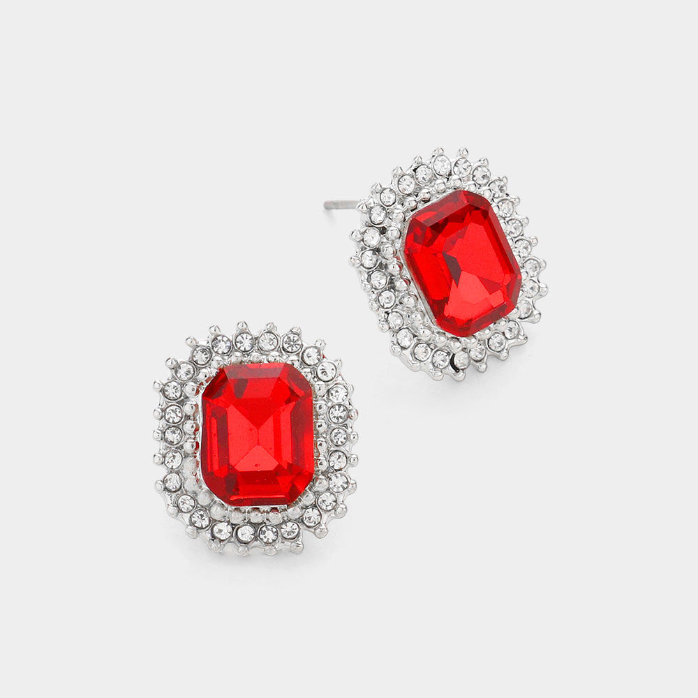 Rectangle Stone Stud Evening Earrings