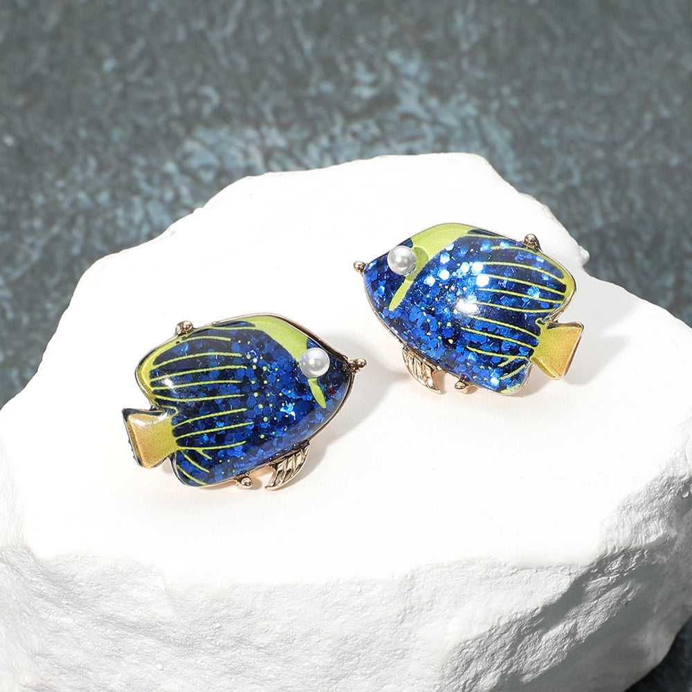 Pearl Confetti Glittered Tropical Fish Stud Earrings