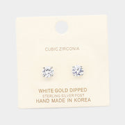 White Gold Dipped 6mm Cubic Zirconia Round Stud Earrings