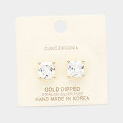 Gold Dipped 9mm Cubic Zirconia Square Stud Earrings