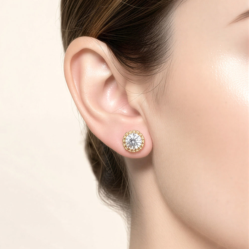 14K Gold Dipped Imperial Shine CZ Halo Stud Earrings