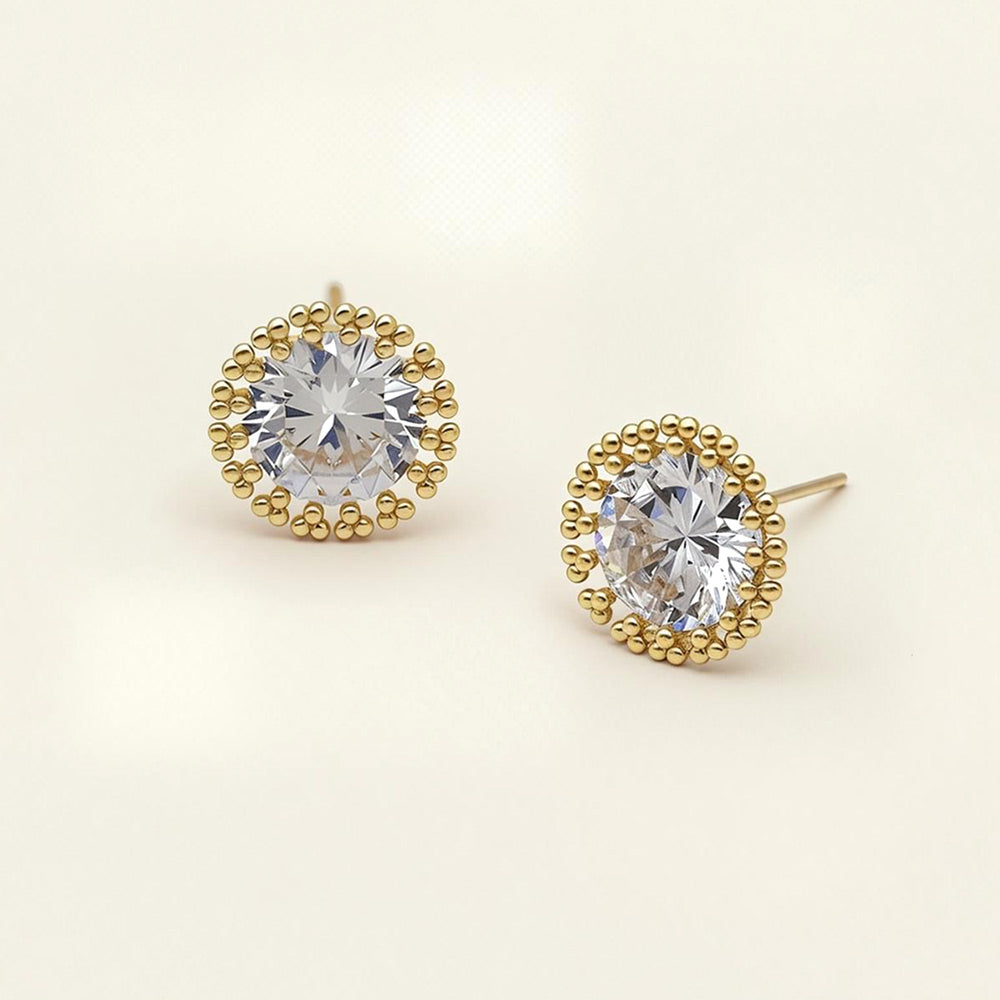 14K Gold Dipped Imperial Shine CZ Halo Stud Earrings