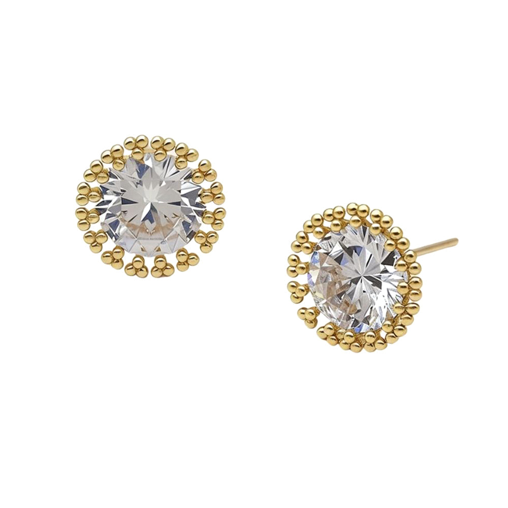 14K Gold Dipped Imperial Shine CZ Halo Stud Earrings