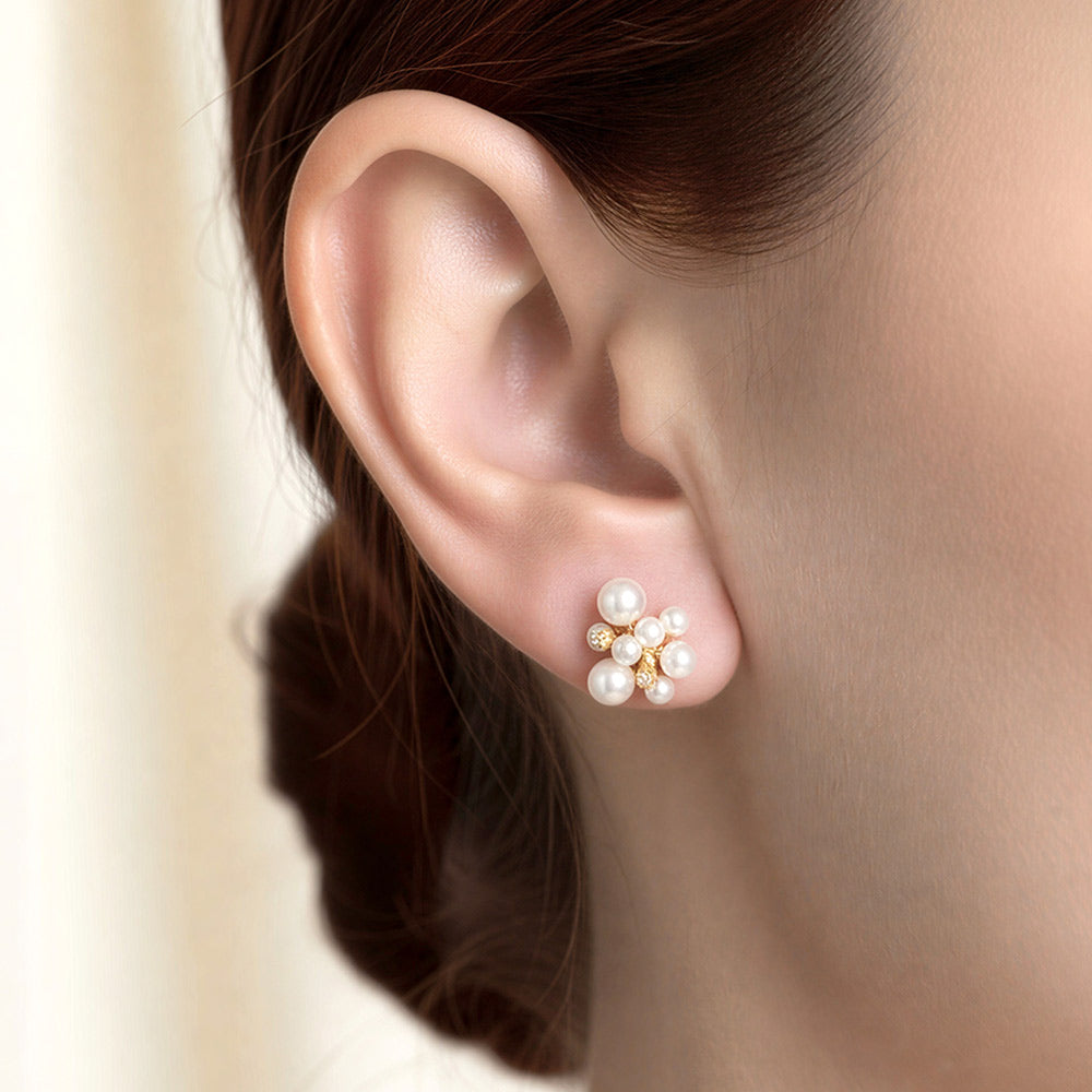 14K Gold Dipped Baroque Pearl Cluster Stud Earrings