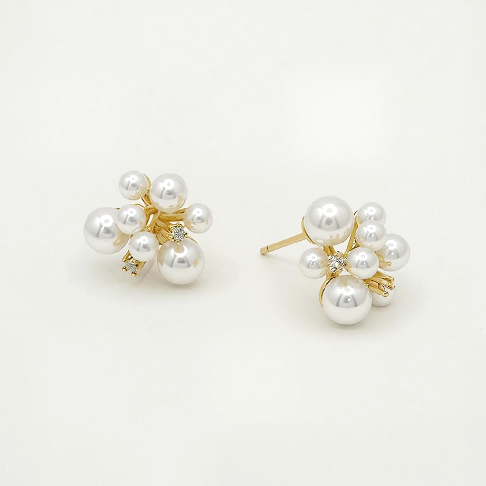 14K Gold Dipped Baroque Pearl Cluster Stud Earrings